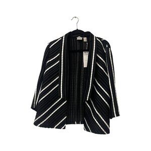 Chicos Women Blazer Aurora Jacket Size 1 S Black White Striped Open Front NWT
